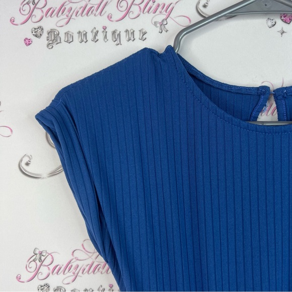 Rebel Sugar girls jumpsuit pants flared open side cutout Blue Ribbed Jumpsuit - Picture 8 of 16